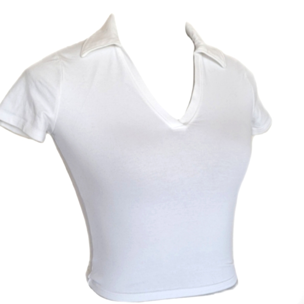 XXS white collared v-neck top